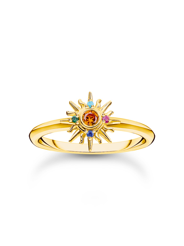 Thomas Sabo TR2458-488-7-56 Gold-plated prstýnek with sun and colourful stones