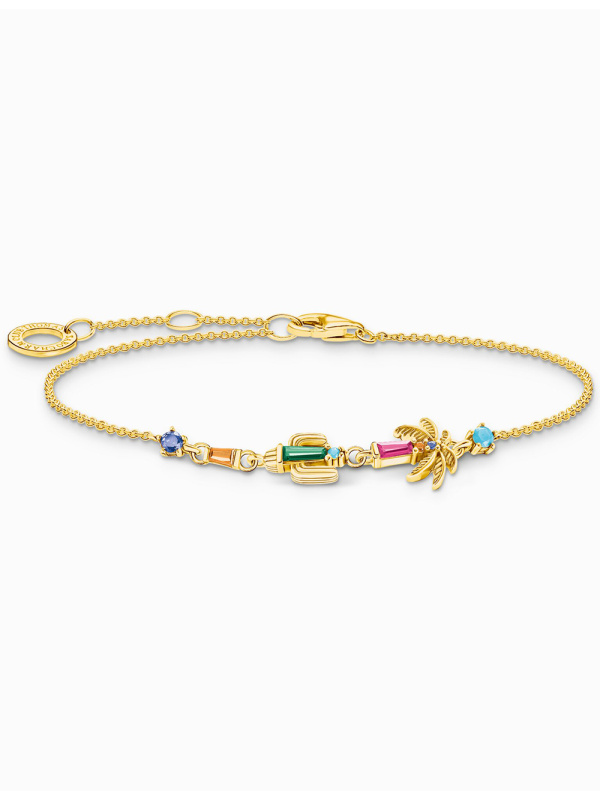 Thomas Sabo A2150-488-7-L19V Gold-plated náramek s kaktusem a barevnými kamínky