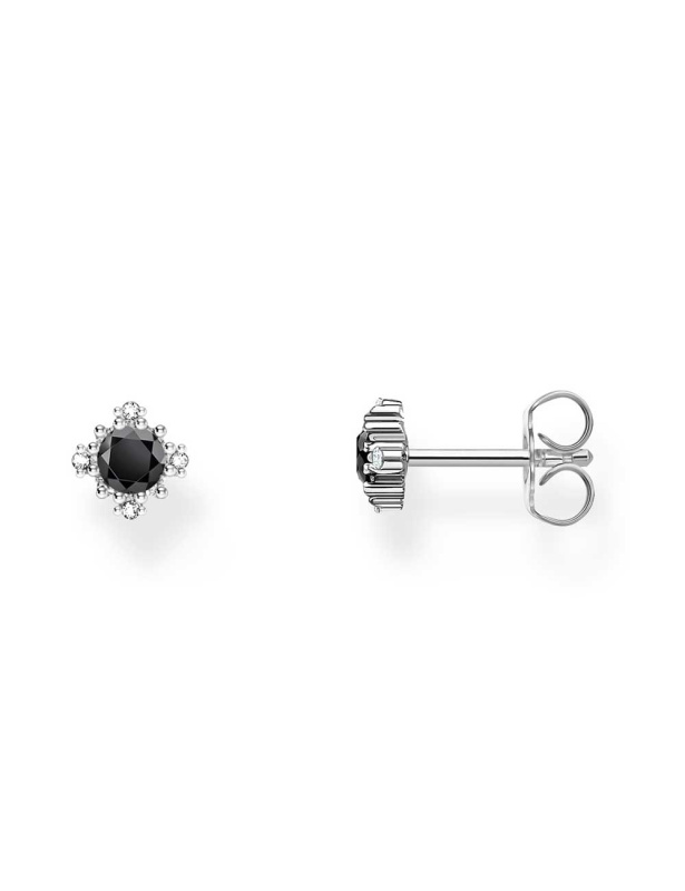 Thomas Sabo H2311-643-11 Silver Stud Earrings With Black Stone + Zirconia