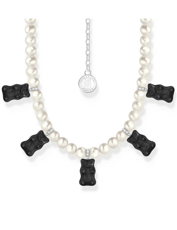 Thomas Sabo KE2208-052-11-L50V Silver Pearl necklace With 5 Black Gold Bears