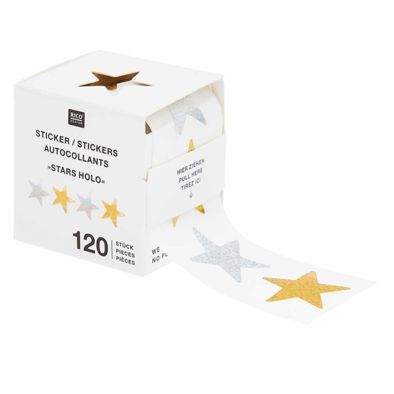 Mini samolepky hvězdy - holografická zlatá, stříbrná (120 ks)