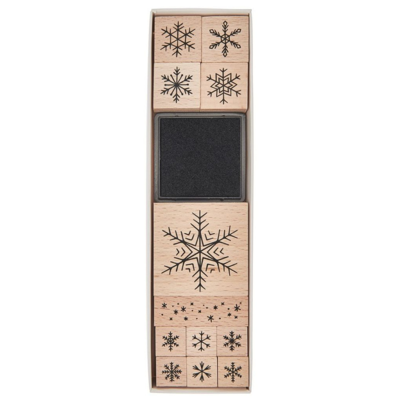 Vločky - gumová razítka na dřevě sada (13ks)