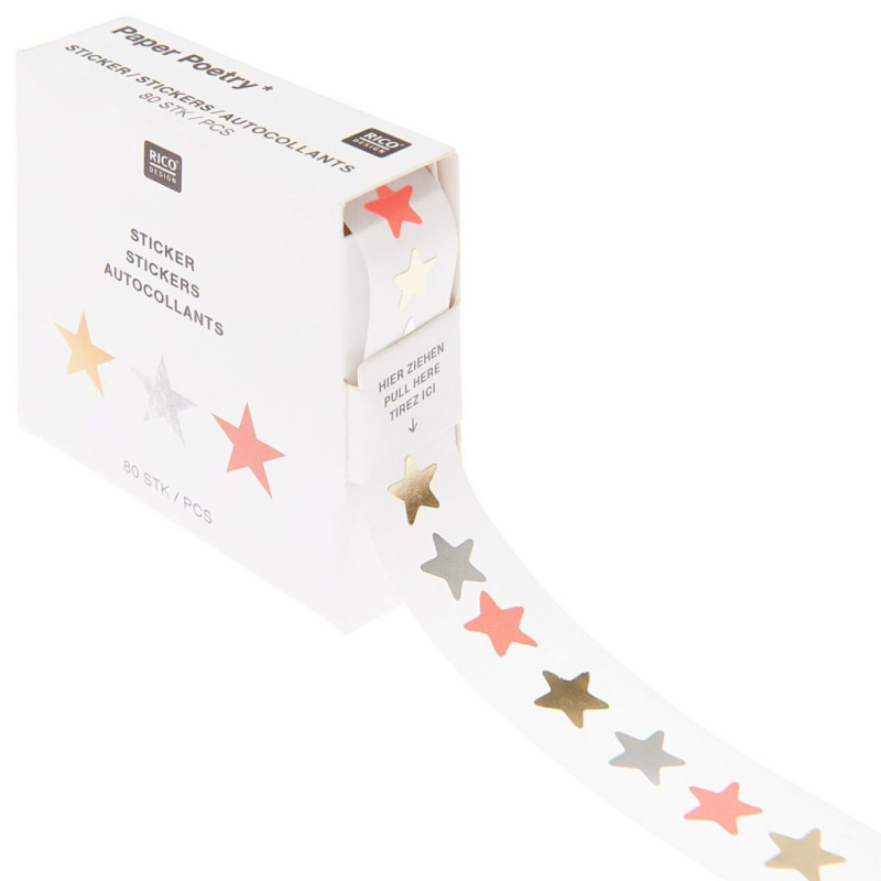 Mini samolepky hvězdy - neonová, zlatá, stříbrná (80 ks)