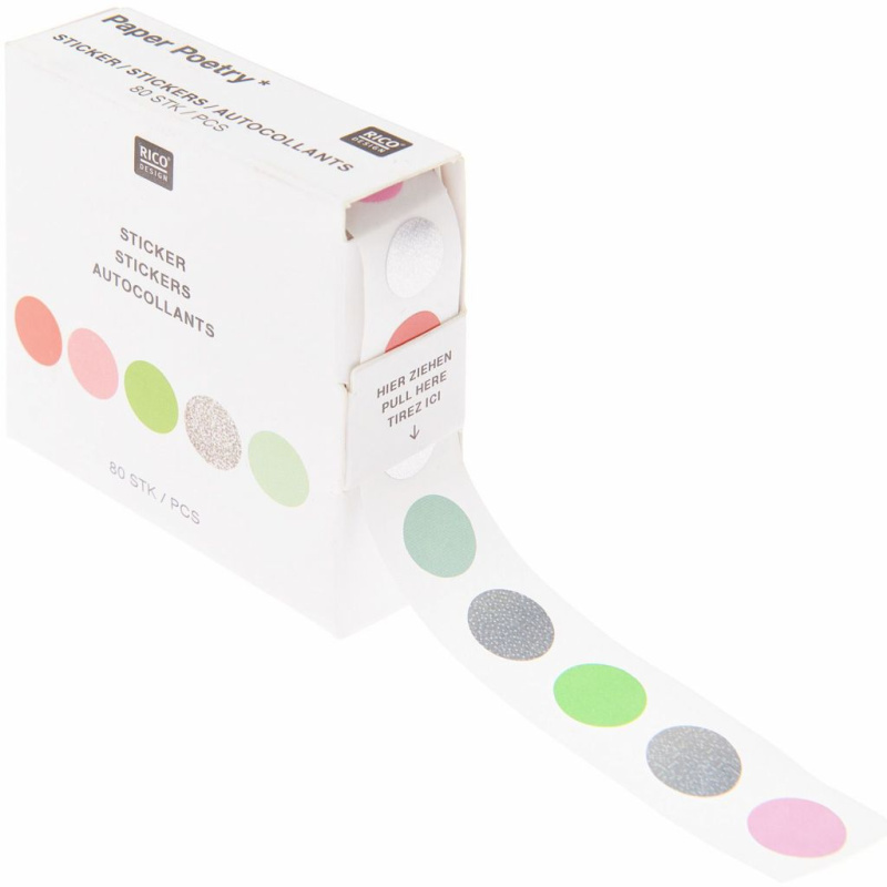 Mini samolepky kruhy - neonová, stříbrná (80 ks)