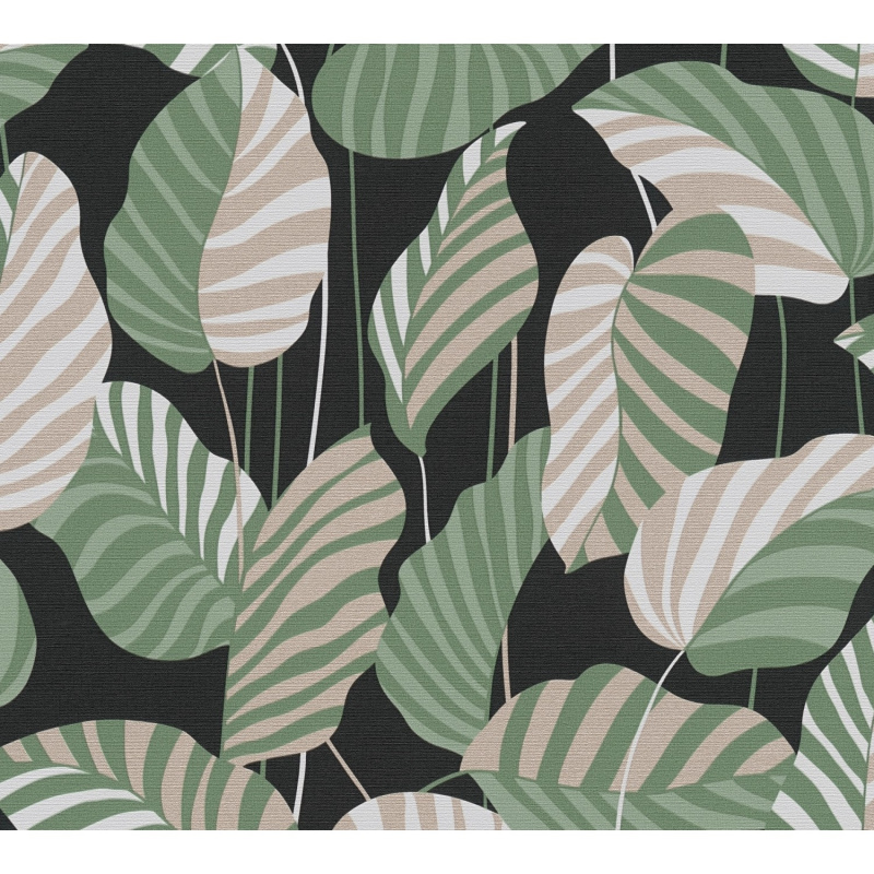 A. S. Creation Vliesová tapeta Antigua Listy černo-zelená