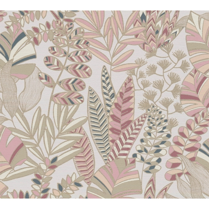A. S. Creation Vliesová tapeta Antigua Listy retro růžovo-bílá