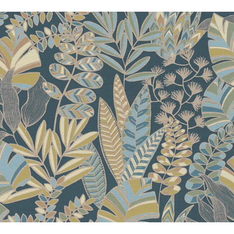 A. S. Creation Vliesová tapeta Antigua Listy retro modro-zelená