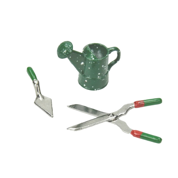 Kovová miniatura zahradní nářadí (3ks) - lopatka, nůžky, konev