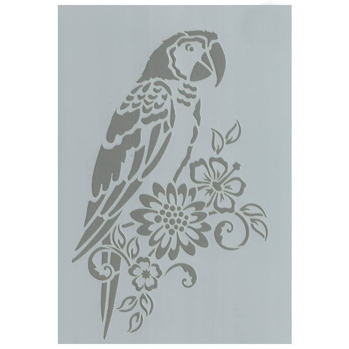 Plastová šablona A4 papoušek a květiny