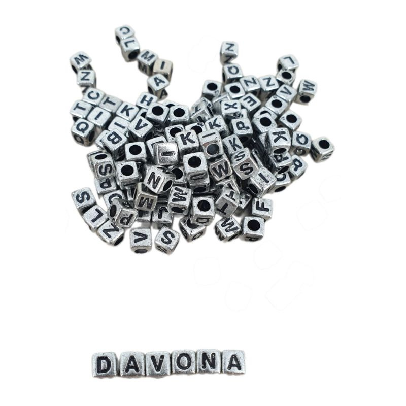 Plastové korálky navlékací s písmeny (130ks) stříbrné