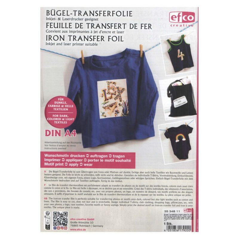 Transferová nažehlovací fólie pro černý a barevný textil A4