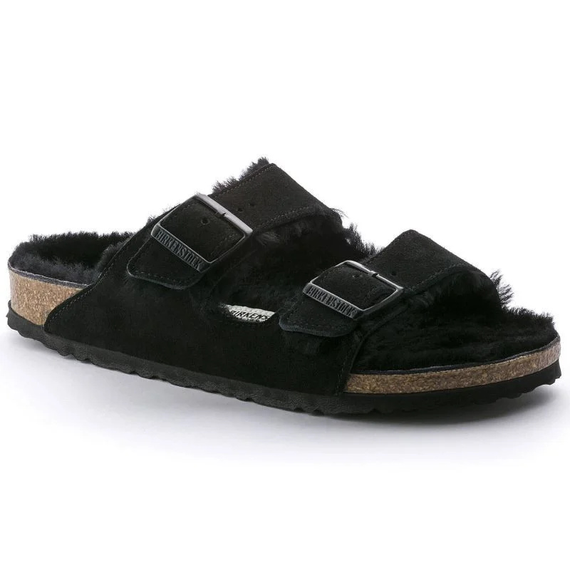 Dámské zateplené žabky s ovčí vlnou Birkenstock Arizona VL Shearling Black semišová kůže regular wide (0752661) dámské 44