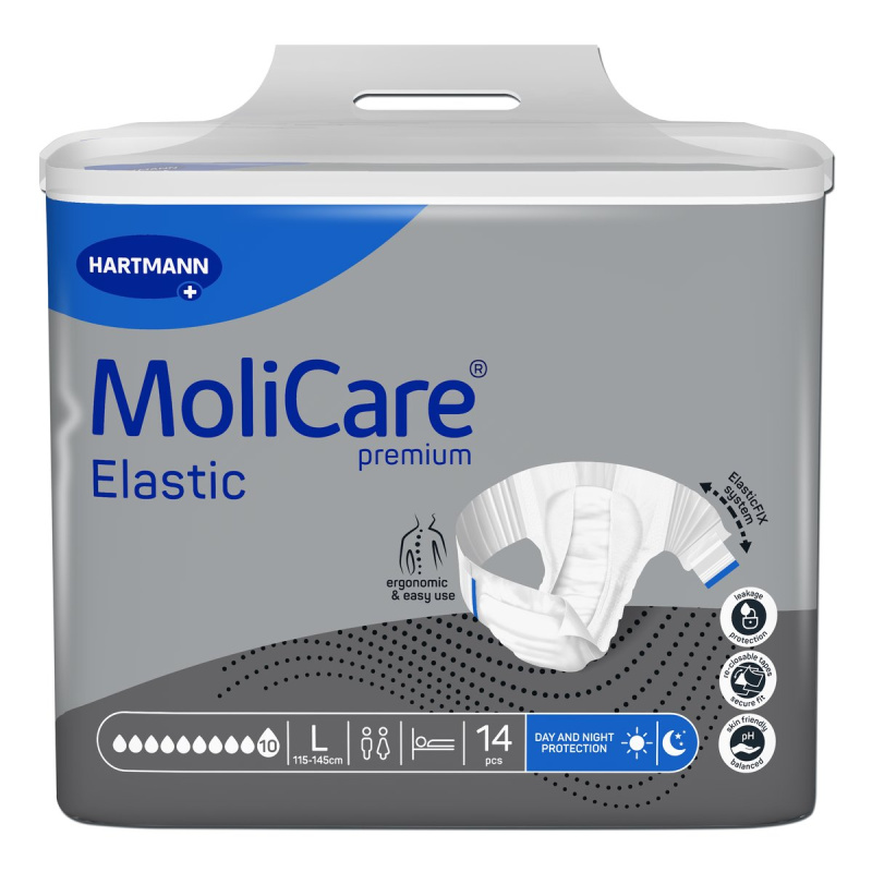KALHOTKY ZALEPOVACÍ MOLICARE ELASTIC 10 KAPEK L BOKY 115-145CM,4085ML,14KS