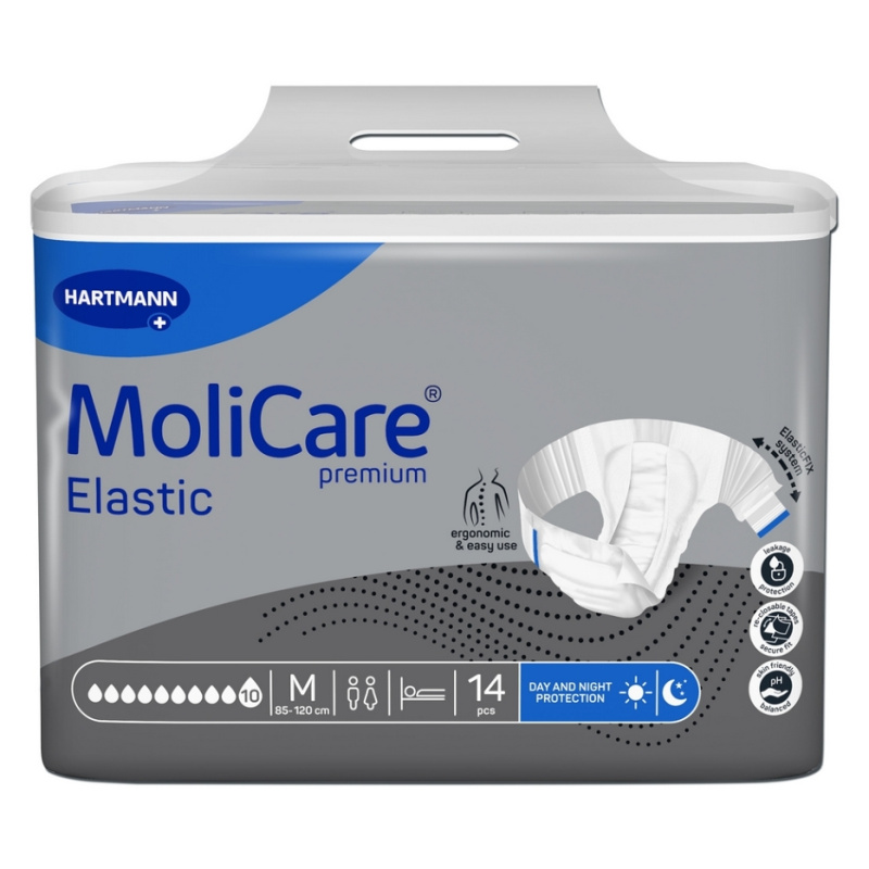 KALHOTKY ZALEPOVACÍ MOLICARE ELASTIC 10 KAPEK M BOKY 85-120CM,3588ML,14KS