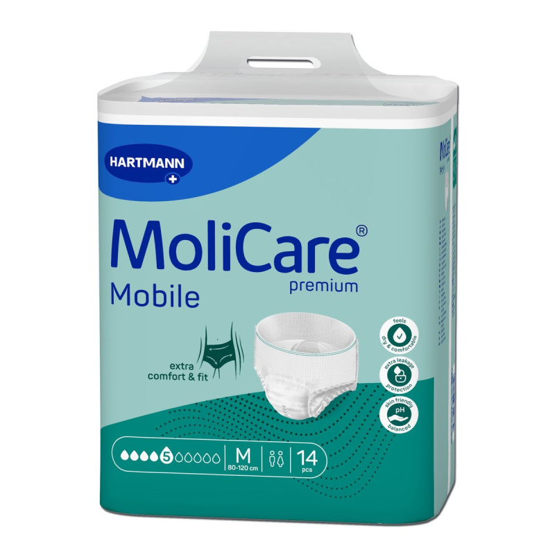 KALHOTKY NAVLÉKACÍ MOLICARE MOBILE 5 KAPEK M BOKY 80-120CM,1095ML,14KS