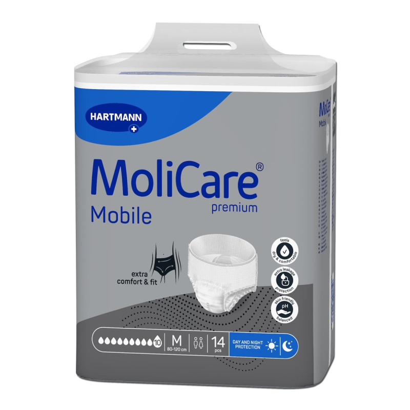 KALHOTKY NAVLÉKACÍ MOLICARE MOBILE 10 KAPEK M BOKY 80-120CM,2574ML,14KS
