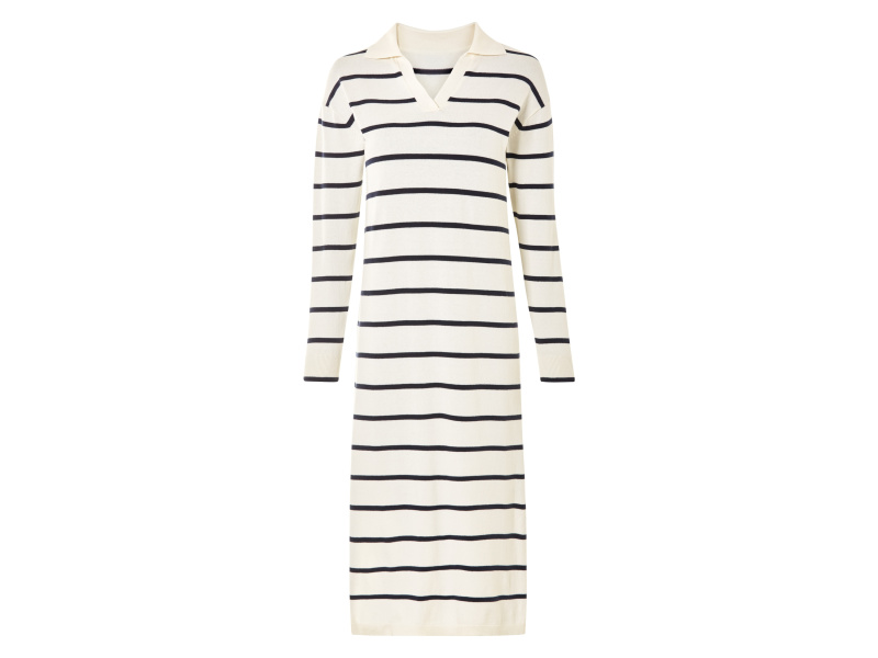 esmara® Dámské pletené midi šaty (béžová / navy modrá / pruhy, Xl(48/50))