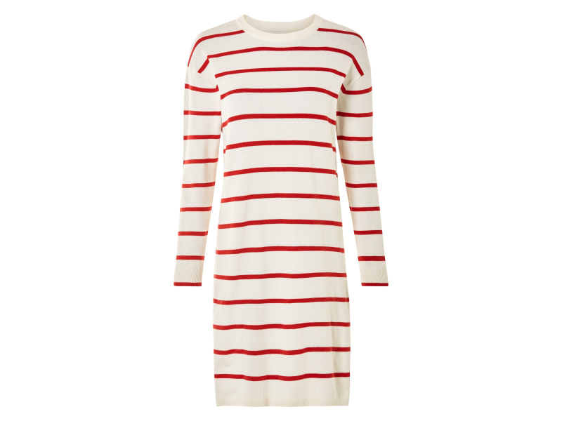 esmara® Dámské pletené midi šaty (béžová/červená/pruhy, Xl(48/50))