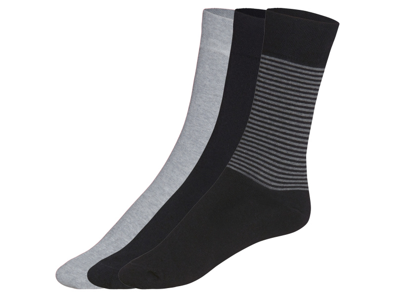 Livergy® Pánské ponožky s BIO bavlnou, 3 páry (43-46, pruhy černá / šedá)
