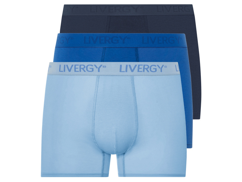 Livergy® Pánské boxerky, 3 kusy (světle modrá / modrá / navy modrá, 5/M)