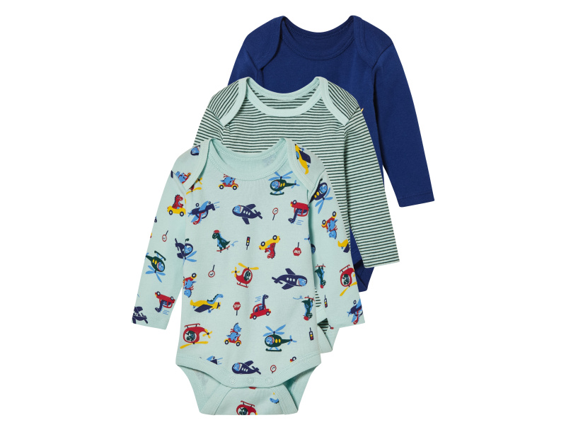 lupilu® Chlapecké body s dlouhými rukávy s BIO bavlnou, 3 kusy (zelená/navy, 62/68)
