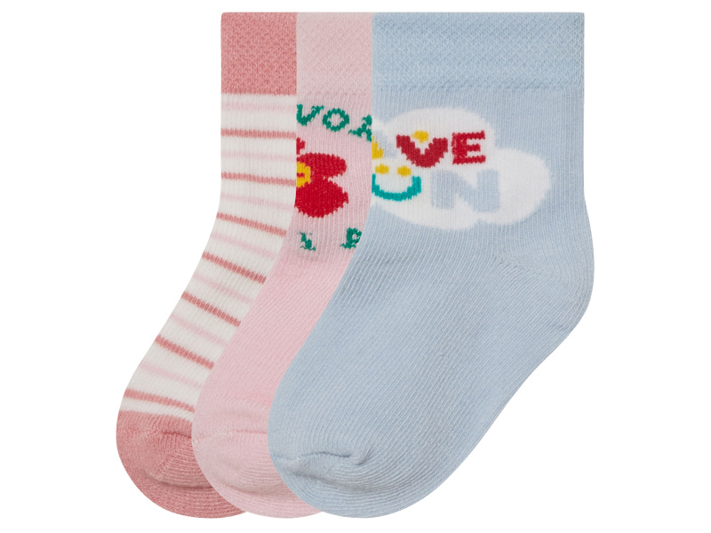 lupilu® Dětské ponožky, 3 páry (bez vzoru, růžová/modrá/růžová, 19/22)