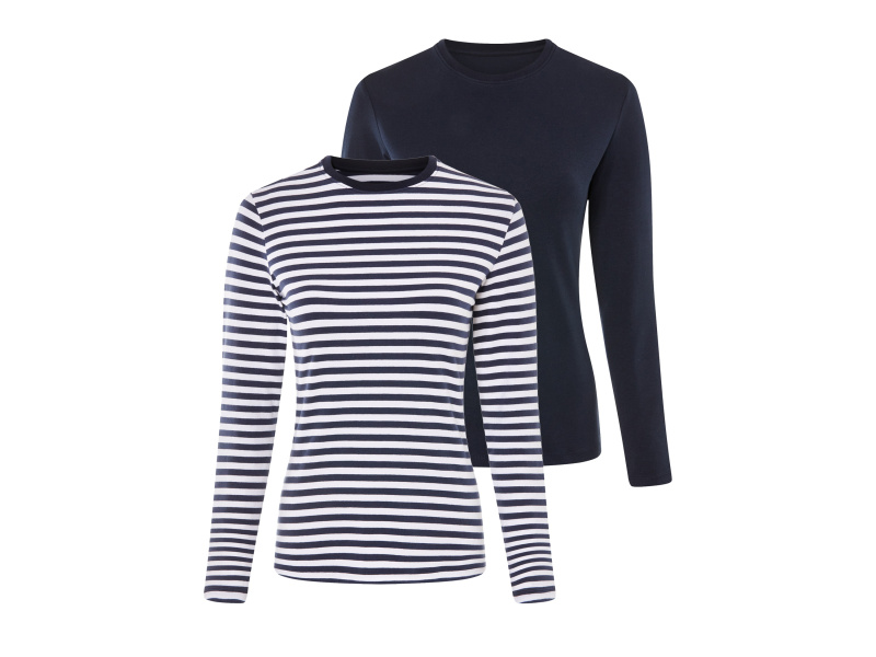 esmara® Dámské triko s dlouhými rukávy s BIO bavlnou (navy modrá / navy modrá bílá pruhovaná, S(36/38))