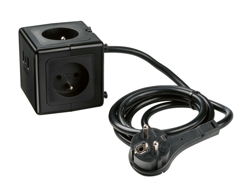 Tronic® Zásuvková kostka s USB porty (černá)