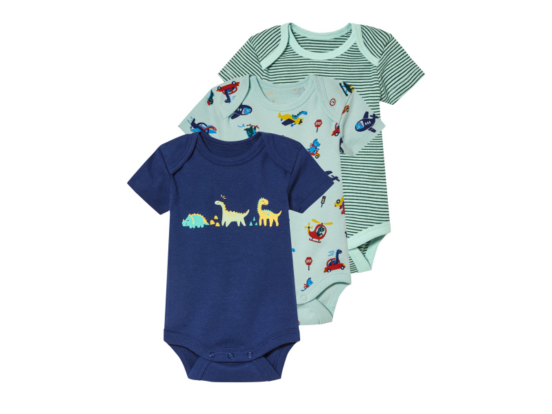 lupilu® Chlapecké body s BIO bavlnou, 3 kusy (mintová / navy modrá / zelená, 50/56)