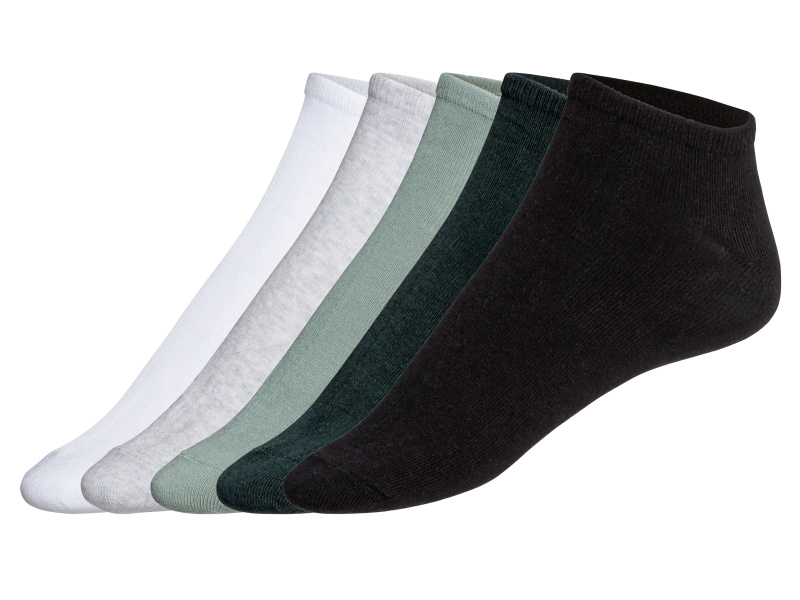Livergy® Pánské kotníkové ponožky, 5 párů (zelená/šedá/bílá/černá, 43-46)