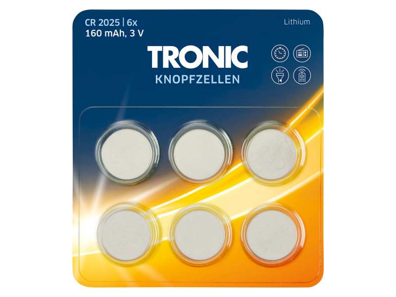 Tronic® Knoflíková baterie (lithiové baterie Cr2025)