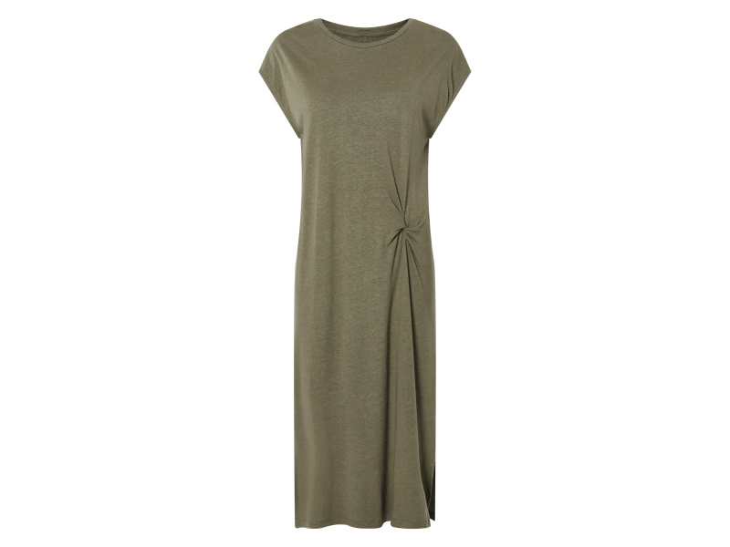 esmara® Dámské lněné šaty v midi délce, s viskózou (khaki, L(44/46))