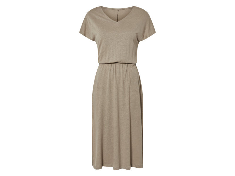 esmara® Dámské lněné šaty v midi délce, s viskózou (taupe, M(40/42))