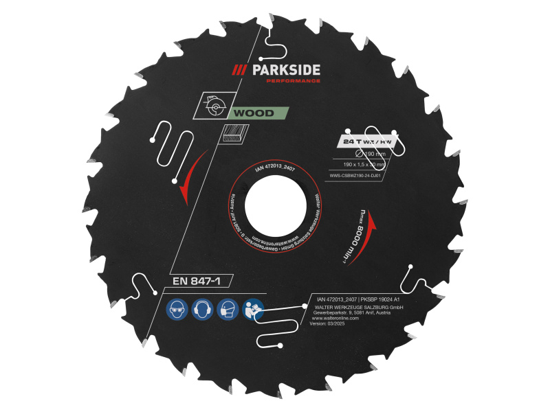 Parkside Performance® Pilový kotouč pro ruční okružní pilu, 190 mm (190 mm dřevo 24 zubů)