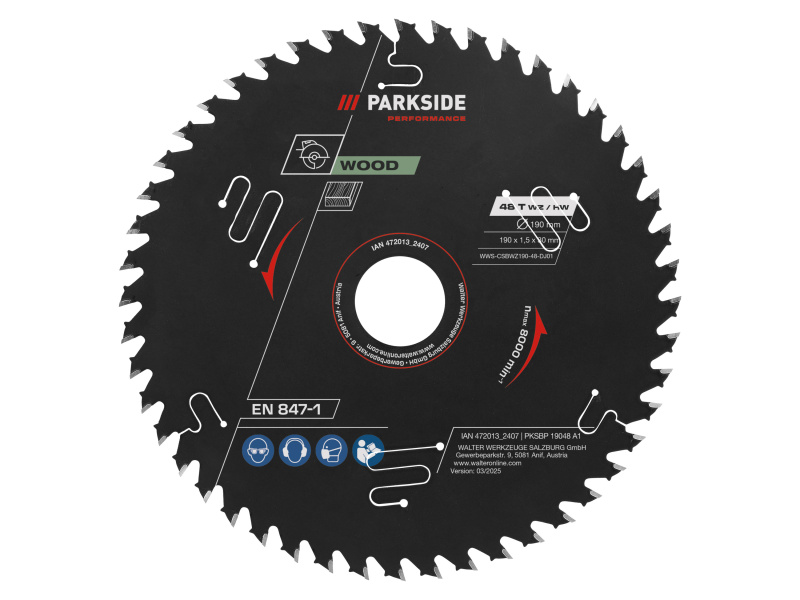 Parkside Performance® Pilový kotouč pro ruční okružní pilu, 190 mm (190 mm dřevo 48 zubů)