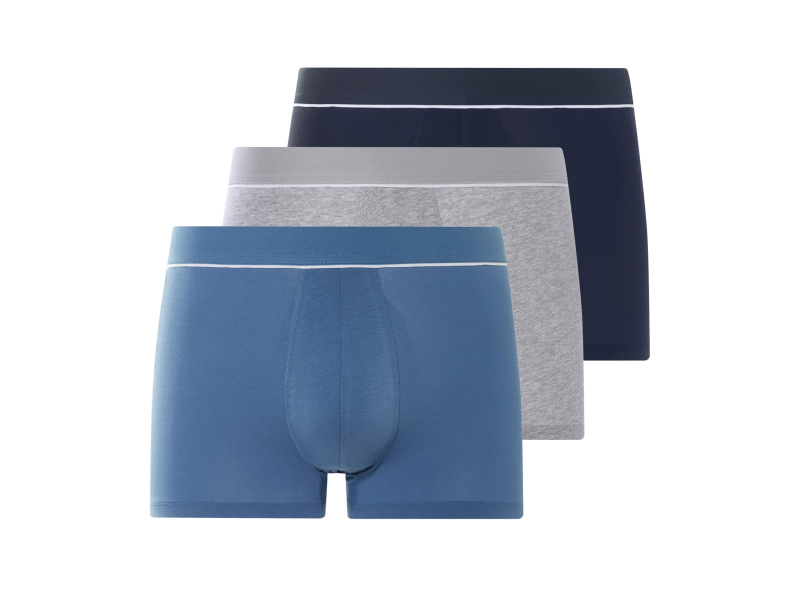 Livergy® Pánské boxerky s BIO bavlnou, 3 kusy (tmavě modrá / modrá / šedá, 6/L)