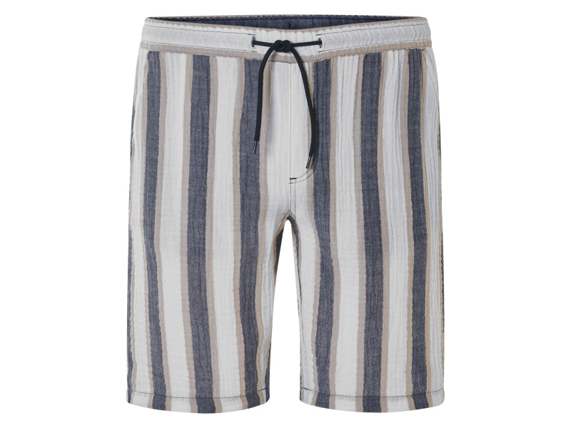 Livergy® Pánské mušelínové kraťasy (navy modrá / bílá / béžová, S (44/46))