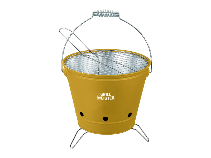 Grillmeister Gril na dřevěné uhlí se skládací rukojetí Kansas (žlutá)