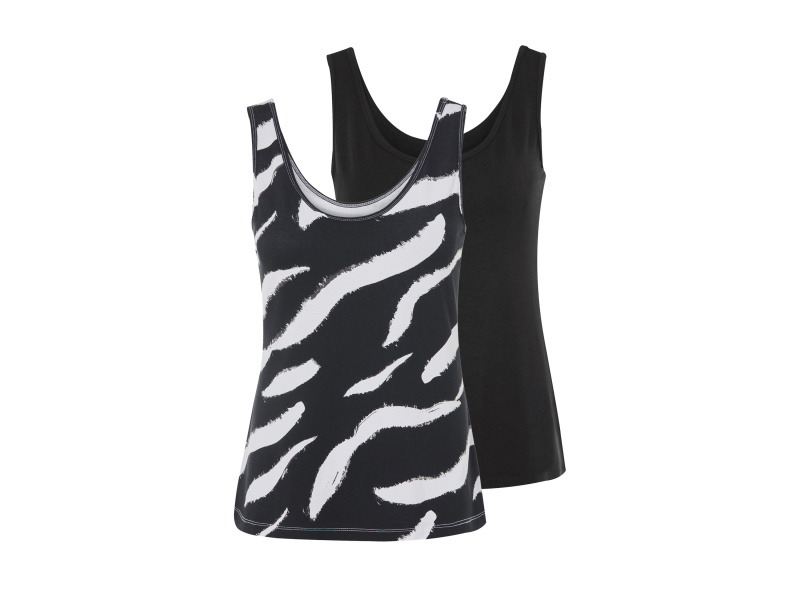 esmara® Dámský top, 2 kusy (vzorovaná/černá, Xl(48/50))