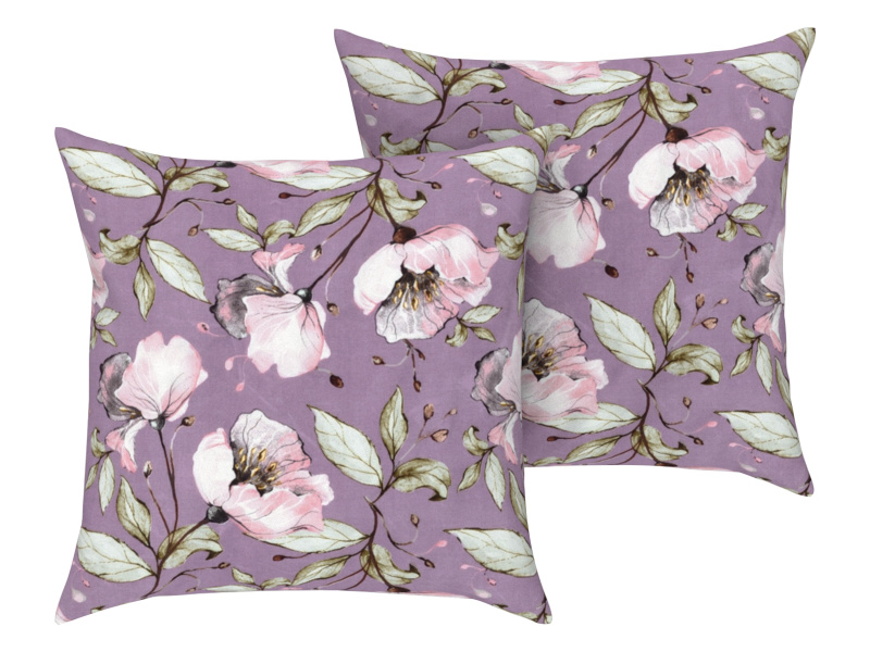 Livarno home Potah na polštář, 50 x 60 cm, 2 kusy (květy / lila fialová)