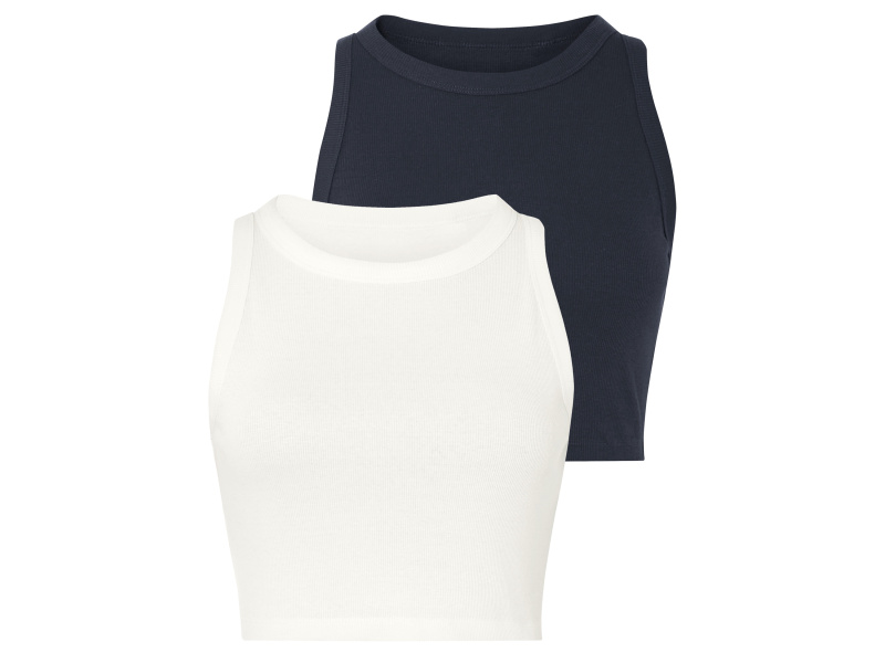 esmara® Dámský žebrovaný crop top, 2 kusy (bílá / navy modrá, XL (48-50))