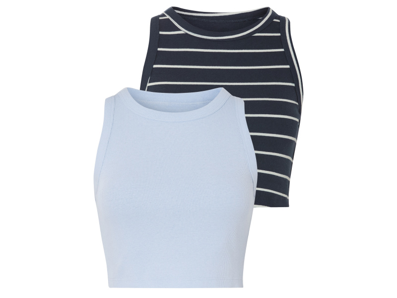 esmara® Dámský žebrovaný crop top, 2 kusy (modrá / navy modrá, S (36/38))