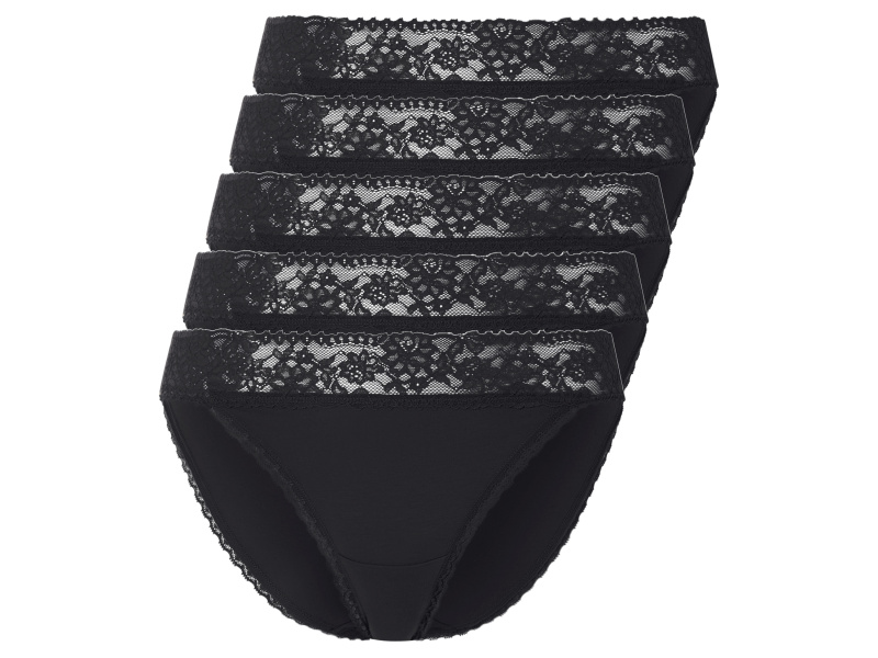 esmara® Dámské kalhotky s krajkou, 5 kusů (černá, Xl(48/50))