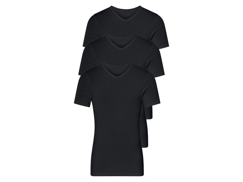 Livergy® Pánské spodní triko, 3 kusy (černá / výstřih do V, 5/M)