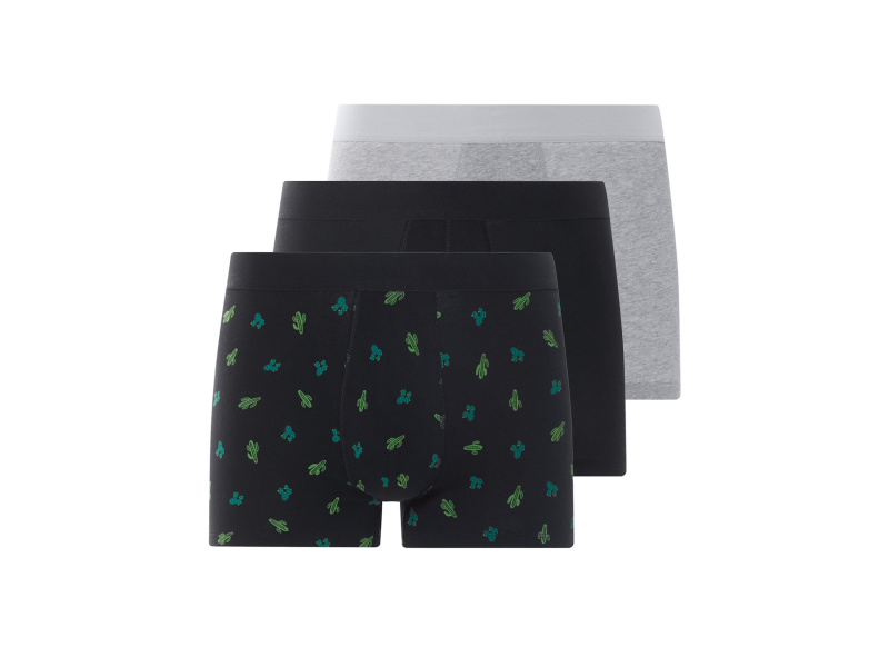 Livergy® Pánské boxerky, 3 kusy (černá/šedá/kaktus, 7/Xl)