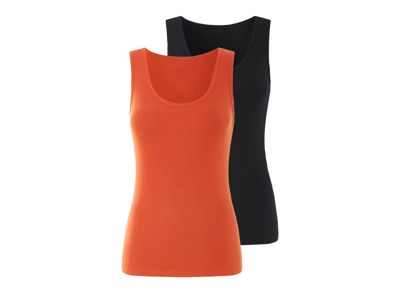 esmara® Dámské vroubkované tílko, 2 kusy (černá/oranžová, Xs(32/34))