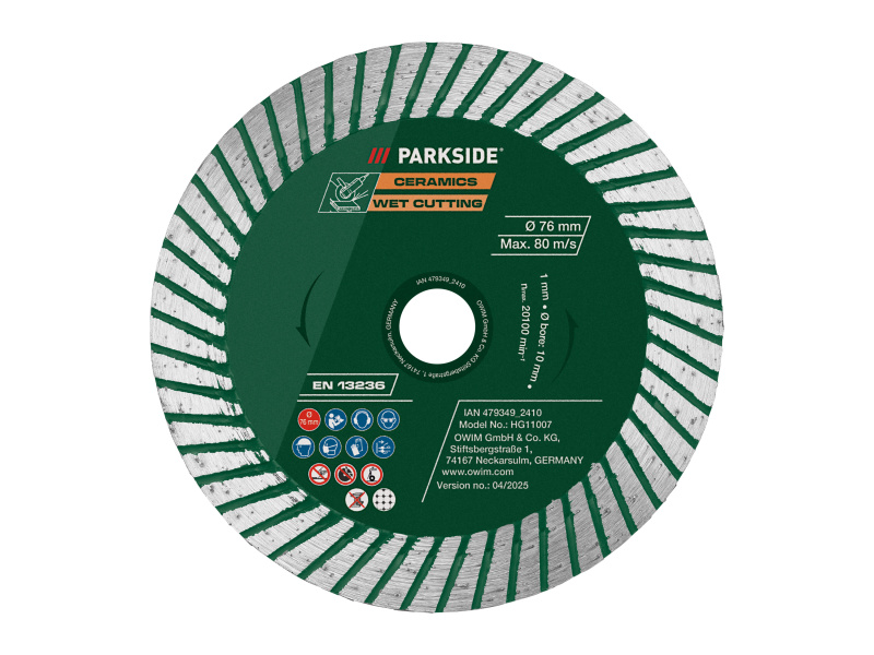 Parkside® Sada řezných a hrubovacích kotoučů / Diamantový řezný kotouč (diamantový řezný kotouč pro mokré řezání, 76 mm)