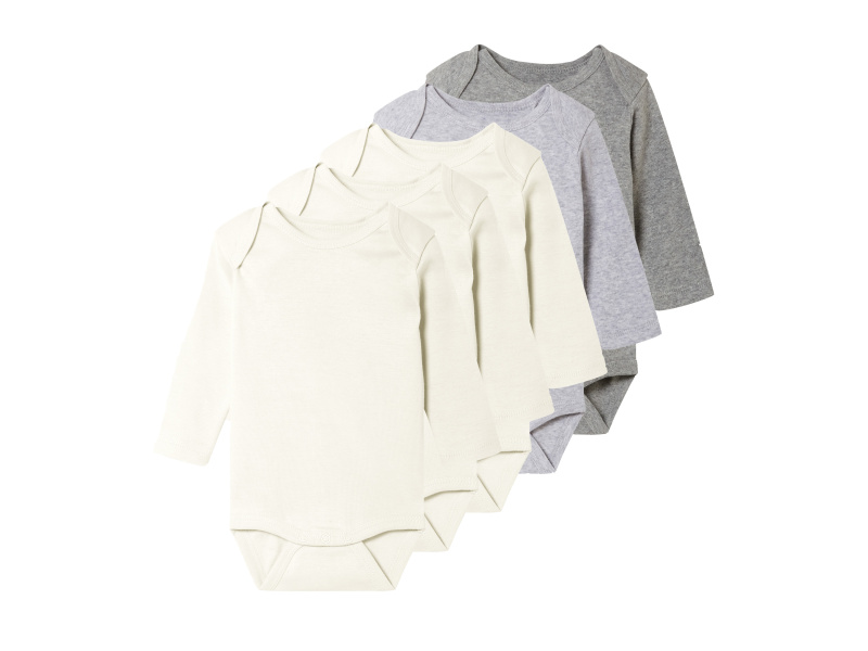 lupilu® Dětské body s BIO bavlnou, 5 kusů (bílá/šedá, 50/56)