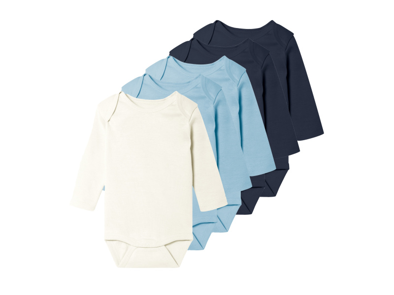 lupilu® Dětské body s BIO bavlnou, 5 kusů (bílá / světle modrá / navy modrá, 86/92)