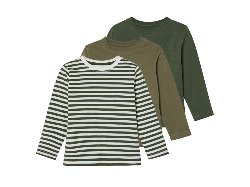 lupilu® Chlapecké triko s dlouhými rukávy, 3 kusy (pruhy / tmavě zelená / khaki, 122/128)